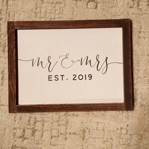 SET of 2 Mr & Mrs EST 2019 Framed Canvas Wall Art Decor Frame By A Home In Bloom